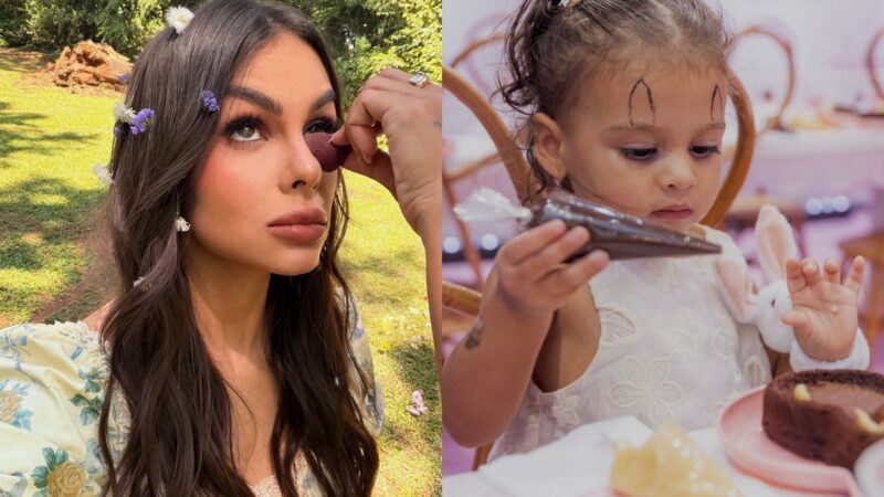 Amanda Kimberlly mostra Helena em ‘caça aos ovos’ de Bruna Biancardi e web reage: ‘Totalmente…’