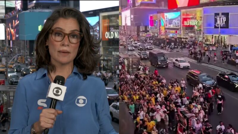 Brasileiros surpreendem Renata Vasconcellos durante cobertura da Copa do Mundo para o JN; assista
