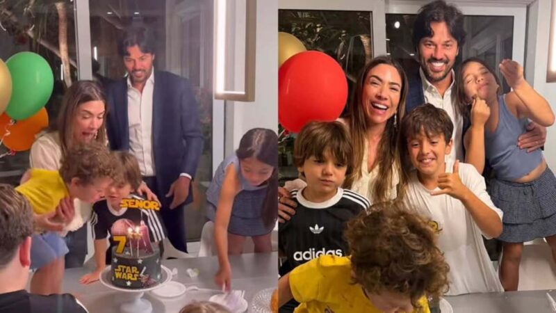 Caçula de Rebeca Abravanel e Pato apaga as velinhas do primo e viraliza nas redes