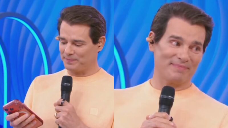 Celso Portiolli chora ao vivo no ‘Domingo Legal’ ao mostrar último áudio que recebeu de Silvio Santos