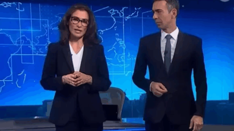 César Tralli flagra Renata Vasconcellos em momento inusitado e web reage: ‘Uma diva’