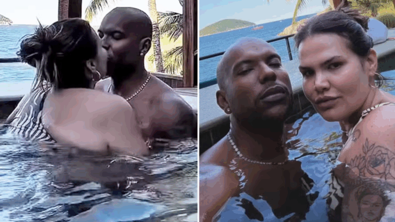 De maiô, Thais Carla surge agarradinha ao marido e web comenta: ‘Conta bancária’