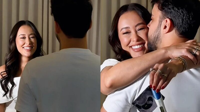 Esposa de cantor sertanejo surpreende marido ao revelar que está grávida