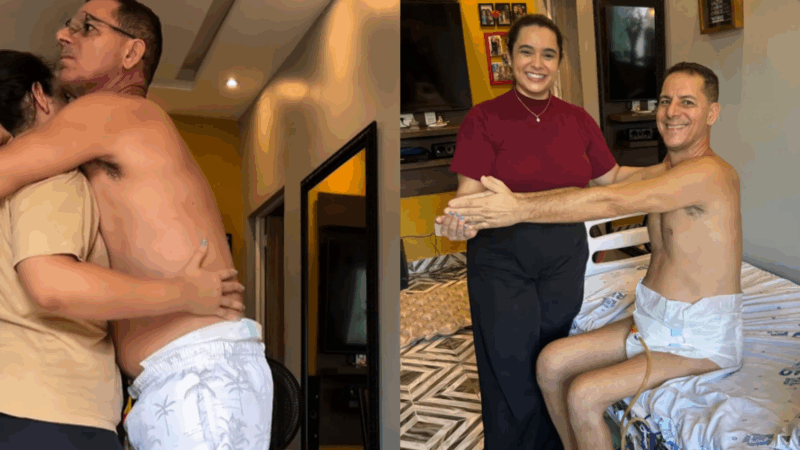 Homem que ficou paraplégico após queda fica em pé após aplicação da polilaminina