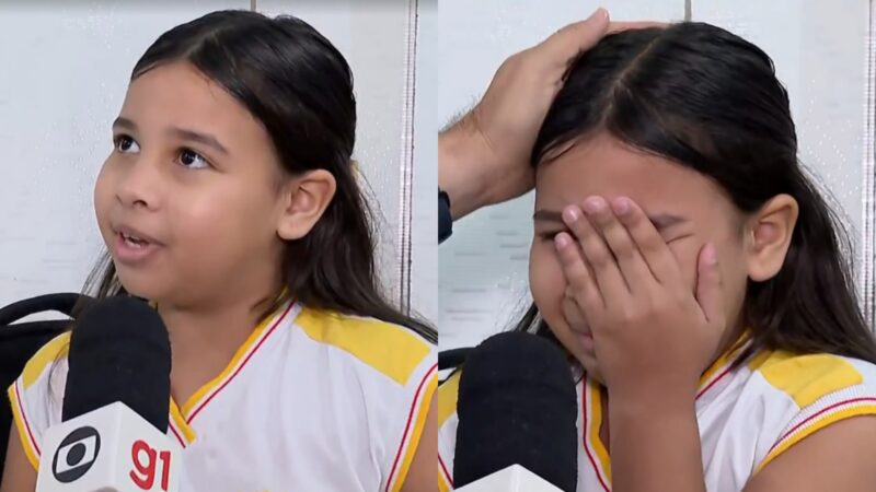 Menina causa comoção ao falar da mãe ao vivo na Globo e chorar: ‘Guerreira e trabalhadora’