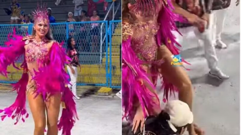 Musa da Sapucaí, Lívia Andrade, passa perrengue na Sapucaí com sandália quebrada