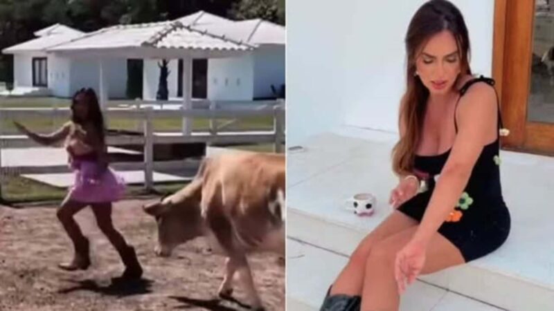 Nicole Bahls é atacada por uma vaca e sofre acidente em sua fazenda