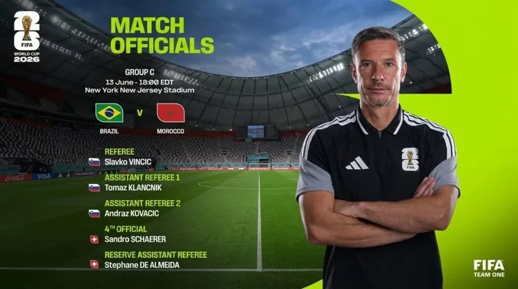 Quem será o o árbitro do jogo do Brasil x Marrocos na Copa do Mundo 2026?