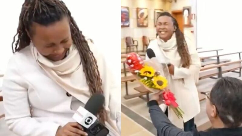 Reação de repórter da Globo ao ser pedida de casamento rouba a cena: ‘Guerreiro’