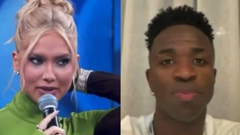 Virginia fica com coxas à mostra por causa de roupa curta e Vini Jr. deixa comentário