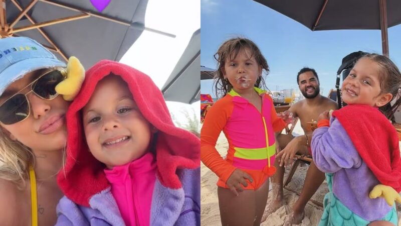 Virginia Fonseca curte dia de praia com filhas após Grande Rio ficar fora das Campeãs