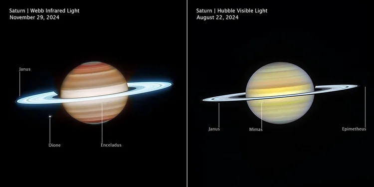 Webb e Hubble revelam Saturno como nunca visto em imagens inéditas
